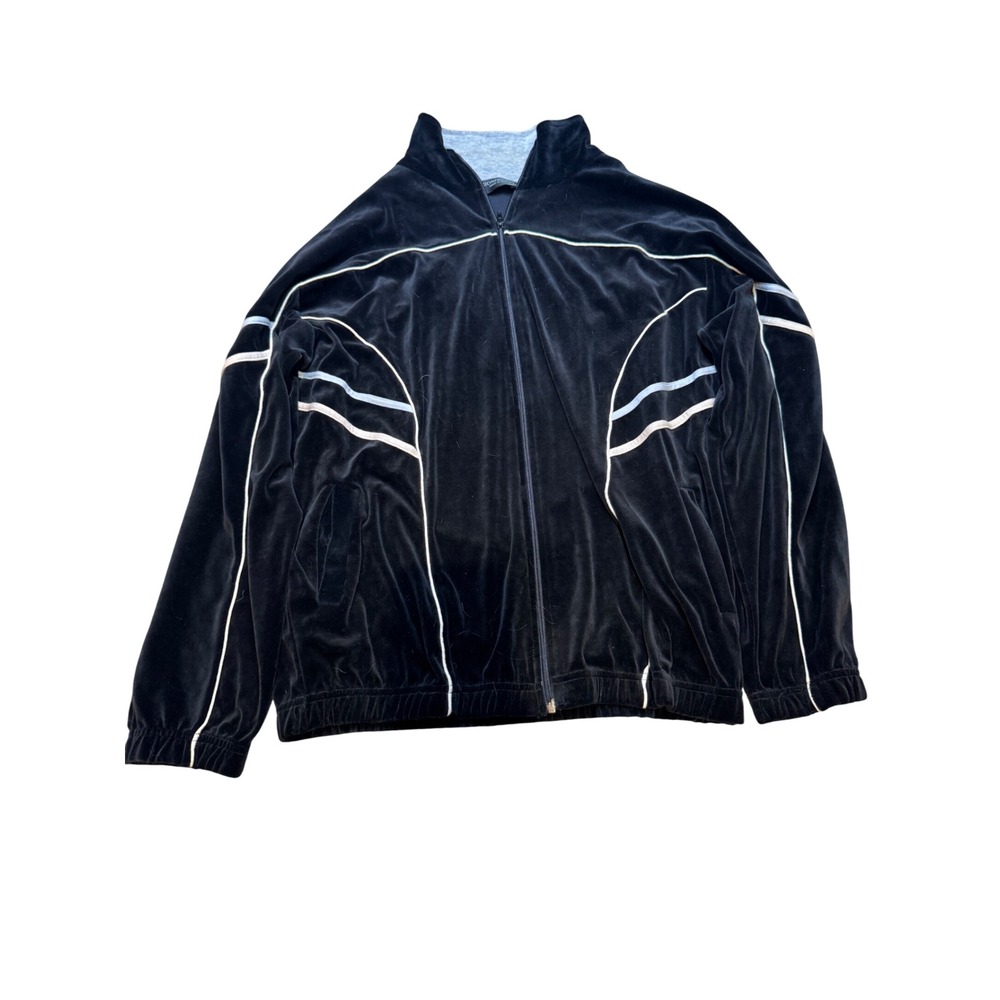 Men's Black Velour Track Jacket Gionfriddo Italy XXL White Stripe‎ Retro